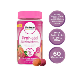 Centrum Prenatal Multivitamin Gummies with DHA and Folic Acid, Mixed Berry and Orange Flavors - 60 Count, 30 Day SupplyCentrum Prenatal Multivitamin Gummies with DHA and Folic