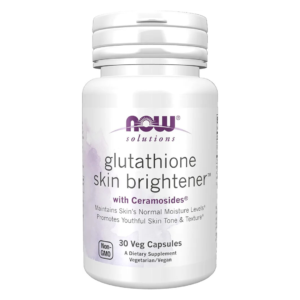 NOW Foods Solutions, Glutathione Skin Brightener with Ceramosides®, Moisturizing and Illuminating, 30 Veg Capsules