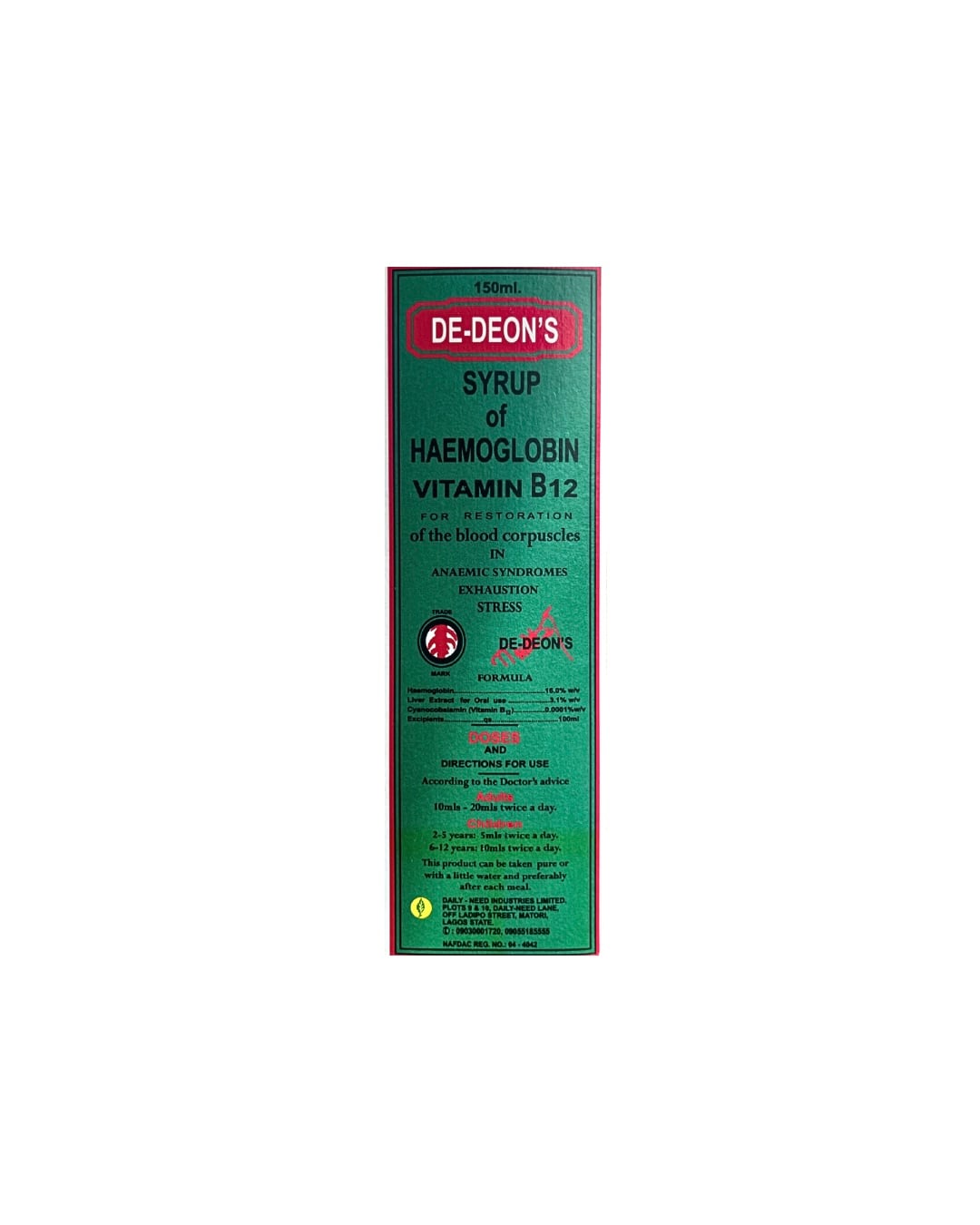 De-DeonΓÇÖs syrup of haemoglobin vitamin b12 150ml