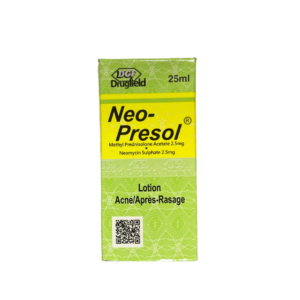 Neo-Presol lotion is mainly used for treating acne, rosacea, dermatitis, and skin irritation, thanks to its triple-action formula combining anti-inflammatory, antibacterial, and keratolytic properties.